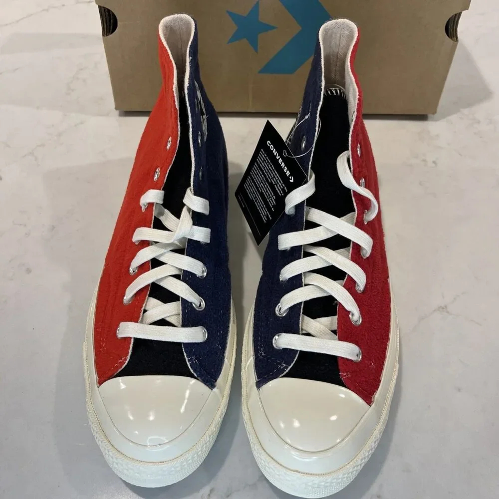 Converse NEW Chuck 70 Hi Red‎ Navy Black Fluff Fleece Shoes Sneakers M9.5 W11.5 - Picture 9 of 16